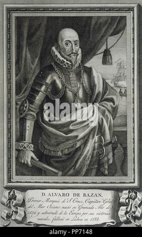 Alvaro de Bazan, 1. Marquis von Santa Cruz de Mudela (1526-1588). Spanische Admiral. Porträt. Gravur. Stockfoto