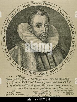 John Wilhelm von Jülich-Cleves-Berg (1562-1609). Herzog von Jülich-Cleves-Berg.  Deutsche edel und religiös. Porträt. Gravur. Stockfoto