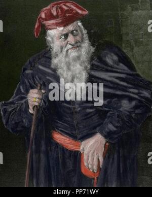 William Shakespeare (1564-1616). Der Kaufmann von Venedig. Shylock. Gravur. Farbige. Stockfoto