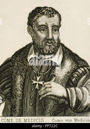 Cosimo ich de Medici (1519-1574). Großherzog von Toskana und Herzog von Florenz. Porträt. Gravur. Stockfoto
