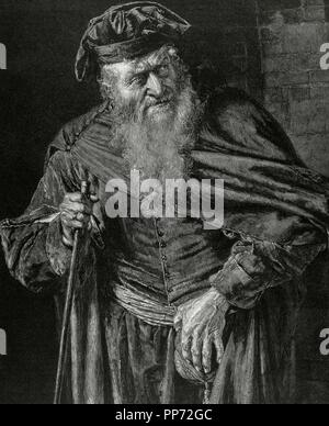 William Shakespeare (1564-1616). Der Kaufmann von Venedig. Shylock. Gravur. Stockfoto