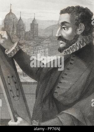 Juan de Herrera (1530-1597), arquitecto, geómetra matemático y Español, Konstruktor del Monasterio de El Escorial. Grabado de 1853. Stockfoto