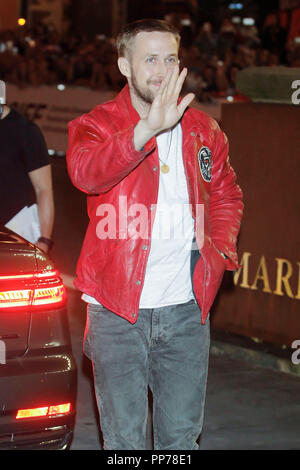 San Sebastian, Spanien. 23 Sep, 2018. Ryan Gosling kommt von Maria Cristina Hotel während der 66Th San Sebastian Film Festival in San Sebastian, Spanien am 23. September 2018 Quelle: Jimmy Olsen/Medien Punch *** Keine Spanien***/Alamy leben Nachrichten Stockfoto