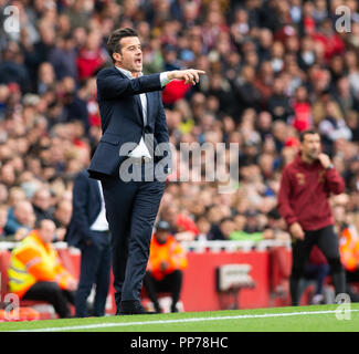 London, Großbritannien. 23 Sep, 2018. Head Coach Marco Silva von Everton Gesten während der Englischen Premier League Spiel zwischen Arsenal und Everton im Emirates Stadium in London, Britain on Sept. 23, 2018. Arsenal gewann 2-0. Credit: Marek Dorcik/Xinhua/Alamy leben Nachrichten Stockfoto