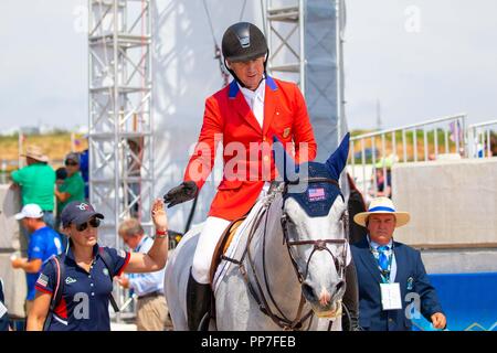 Tryon North Carolina, USA. 23. September, 2018. McLain Ward reiten Clinta. USA. FEI World einzelnen Springen Meisterschaft. Springen. Tag 12. World Equestrian Games. WEG 2018 Tryon. North Carolina. USA. 23.09.2018. Credit: Sport in Bildern/Alamy leben Nachrichten Stockfoto