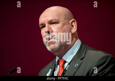 Liverpool, Großbritannien. 24 Sep, 2018. Mick Whelan, Generalsekretär der Aslef, spricht von der Labour Party, Konferenz in Liverpool. Quelle: Russell Hart/Alamy leben Nachrichten Stockfoto