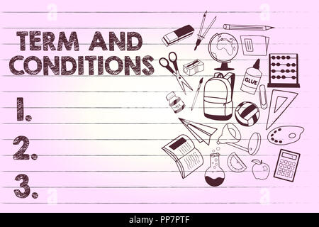 Text Zeichen angezeigt und Bedingungen. Konzeptionelle foto Richtlinien und Regeln, wo man muss sich einverstanden, sich an. Stockfoto