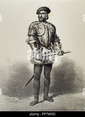 Hernan Cortes (1488-1547). Spanische Eroberer Mexikos. Porträt. Gravur. Stockfoto