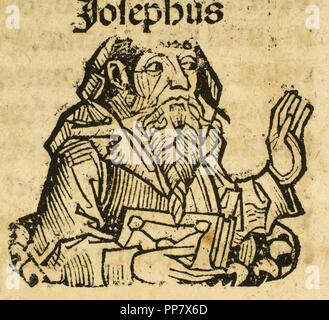 Titus Flavius Josephus (37-100 A.B). Erstjahrhundert Romano-jüdischer Gelehrter, Historiker und Hagiographer. Porträt. Kupferstich aus dem 16. Jahrhundert. Stockfoto