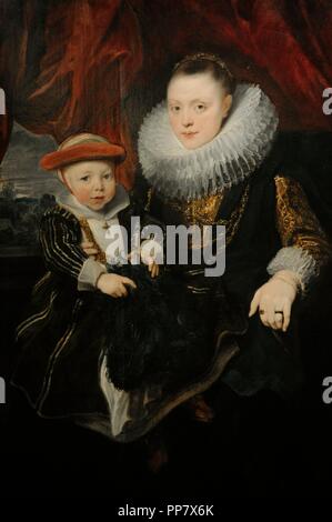 Anthony Van Dyck (1599-1641). Flämischen Barock Maler. Porträt einer jungen Frau mit einem Kind. Öl auf Holz. Die Eremitage. Sankt Petersburg. Russland. Stockfoto