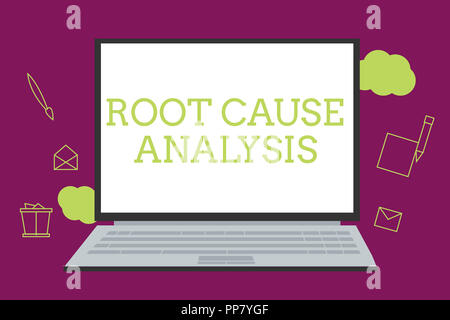 Handschrift Text schreiben Root Cause Analysis. Begriff Sinne Methode der Problemlösung finden Sie Fehler oder Problem. Stockfoto