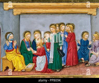 Cristoforo de Predis (1440-1486). Italienische Miniaturist. Jesus wäscht die Füße. Codex der Predis (1476). Königliche Bibliothek. Turin, Italien. Stockfoto