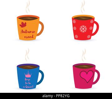 Vector Illustration. Set mit 4 Tassen mit verschiedenen Mustern Stock Vektor