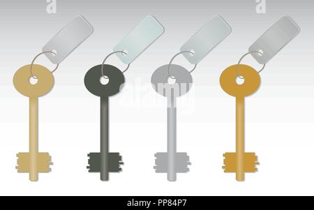 Vector Illustration eines Satz Schlüssel und Schlüsselanhänger mit Ihnen auf einem Seil. Stock Vektor