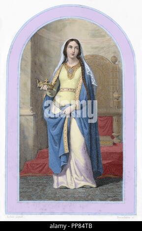 St. Clotilde (475-545). Königin unter den Franken. Zweite Frau von König Clovis I. farbigen Gravur. des 19. Jahrhunderts. Stockfoto