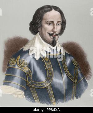 Maurice von Nassau (1567-1625). Prinz von Oranien von 1618 und stadthalter der Vereinigten Provinzen der Niederlande (außer in der Provinz Friesland) von Anfang 1585 bis zu seinem Tod im Jahre 1625. Portrait in "Historia de Espan a'. Gravur, 19. Gefärbt. Stockfoto