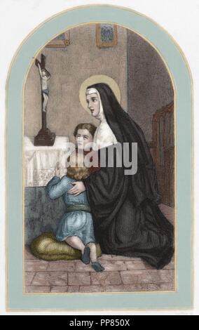 Heilige Rita von Cascia (1381-1457). Italienische Augustinernonne. Farbige Gravur. des 19. Jahrhunderts. Stockfoto