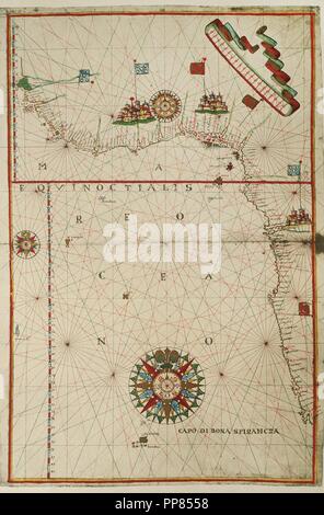 PORTOLAN Atlas of the World von Joan Martines (1556-1590). Westküste des afrikanischen Kontinents. Messina, 1587. Nationalbibliothek. Madrid. Spanien. Stockfoto