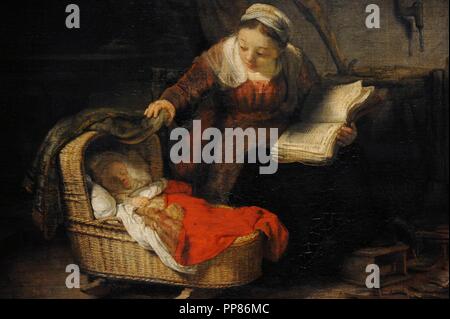 Rembrandt Harmenszoon van Rijn (1606-1669). Niederländischer Maler. Heilige Familie, 1645. Detail. Öl auf Leinwand. Die Eremitage. Sankt Petersburg. Russland. Stockfoto
