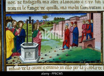 Cristofor de Premis (1440-1486). Italienische Miniaturisten. Jesus spricht mit den Samaritern. Codex De Predis. (1476). Königliche Bibliothek. Turin. Italien. Stockfoto