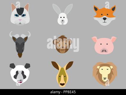 Satz von Vector Icons mit den Leitern der verschiedenen Tiere. Stock Vektor