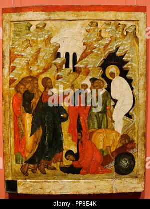 Ressurrection des Lazarus. Russische Ikone. 16. Jahrhundert. National Gallery. Oslo. Norwegen. Stockfoto