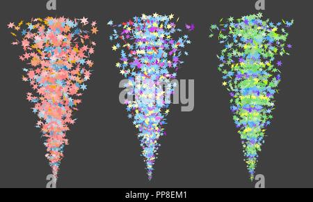Vector Illustration von einem Strom von Sternen. Mehrfarbige Partikel. Eine Explosion von Feuerwerk und Feuerwerkskörper. Feier. EPS8. Stock Vektor