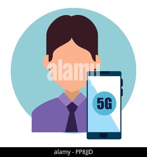 Geschäftsmann und Smartphone mit 5G-Konnektivität Stock Vektor