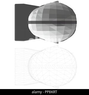 Polygonale Kopf eines Menschen in der virtuellen Realität Gläser. Blick von oben Der Kopf eines Mannes in Schwarz Gläser von Virtual Reality 3D-Gitter über den Kopf. T Stock Vektor