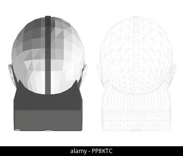 Polygonale Kopf eines Menschen in der virtuellen Realität Gläser. Blick von oben. Der Kopf eines Mannes in Schwarz Gläser der virtuellen Realität 3D. Mesh über den Kopf. Stock Vektor