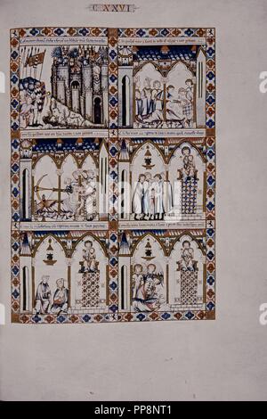 MTI 1 - "CANTIGA DE SANTA MARIA' Nº 126-F 179 R - DIE JUNGFRAU heilt einen Mann WONDED DURCH EINEN PFEIL, IN ELCHE. Autor: Alfons X. von Kastilien. Lage: MONASTERIO - BIBLIOTECA - coleccion. SAN LORENZO DEL ESCORIAL. MADRID. Spanien. Stockfoto