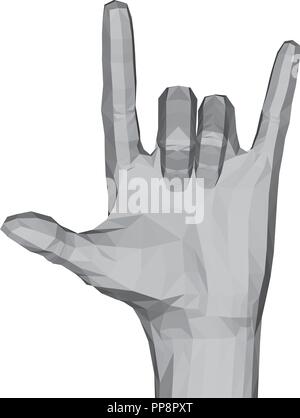 3D-polygonalen Hand. Die Hand zeigt zwei Finger. Rock. Vector Illustration. Stock Vektor