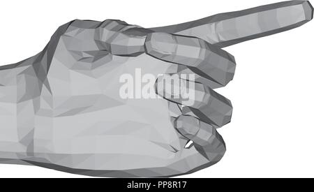 3D-polygonalen Hand. Den Zeigefinger der Hand zeigt nach rechts und leicht nach oben. Vector Illustration. Stock Vektor