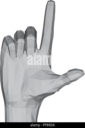 3D-polygonalen Hand. Die Hand zeigt zwei Finger. Vector Illustration. Stock Vektor