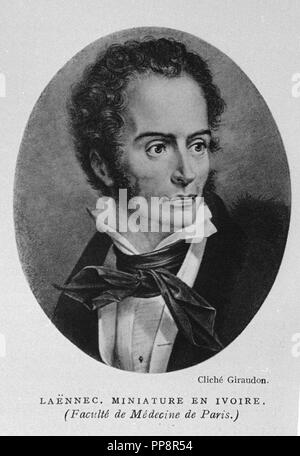 René-Théophile - Hyacinthe Laennec (1781-1826), französischer Arzt. Er erfand das Stethoskop im Jahre 1816, während der Arbeit am Hôpital Necker, und seine Verwendung in der Diagnose verschiedener Brust Bedingungen. Autor: GIRAUDON. Lage: Biblioteca Nacional - coleccion. MADRID. Spanien. Stockfoto