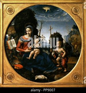 Raffaelino Del Garbo (1466-1524). Italienischer Maler. Madonna mit Kind und Heiligen Johannes Kind. Ca. 1500. Bourbon Collection. National Museum von Capodimonte. Neapel, Italien. Stockfoto