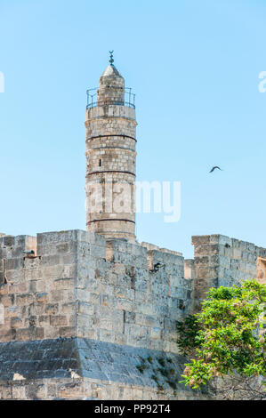 Jerusalem, Israel - 29. April 2014: Der Turm Davids Museum der Geschichte von Jerusalem befindet sich in der mittelalterlichen Zitadelle als der Turm des Dav bekannt Stockfoto