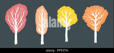 Bäume im Herbst set-schrullige Baum Zeichnung Vector Illustration. Stock Vektor