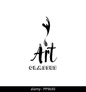 Kunst Firma Schriftzug isolierte Design. Kalligraphie Schule, Meister, Handwerk shop Logo mit Hand, kalligraphische Schriften. Black Metal Laser geschnitten. Kunst und Kreativität Schriftzug für Shop Layout oder Branding. Isolierte Vektor Stock Vektor