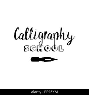 Kunst Unternehmen isoliert Schriftzug Logo Design. Kalligraphie Schule, Meister, Handwerk Shop mit Hand, kalligraphische Schriften. Black Metal Laser geschnitten. Kunst und Kreativität Schriftzug für store Layout oder Branding. Isolierte Vektor Stock Vektor