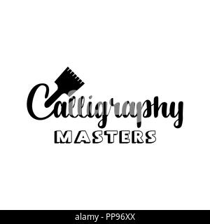 Kunst Unternehmen isoliert Schriftzug Logo Design. Kalligraphie Schule, Meister, Handwerk Shop mit Hand, kalligraphische Schriften. Black Metal Laser geschnitten. Kunst und Kreativität Schriftzug für Shop Layout oder Branding. Isolierte Vektor Stock Vektor