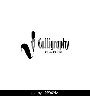 Kalligraphie Klassen isoliert Schriftzug Logo Design. Online Schule mit Hand, kalligraphische Schriften. Black Metal Laser geschnitten. Kreativität Schriftzug für Shop Layout oder Branding. Isolierte Vektor Stock Vektor