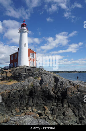 Fisgard Leuchtturm am Fort Rodd Hill, Victoria, Vancouver Island, Kanada Stockfoto