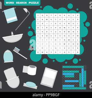 Vektor farblos Kreuzworträtsel, Bildung Spiel für Kinder über Bad Stock Vektor