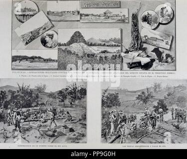 BATALLA DE MINDANAO. GUERRA DE FILIPINAS. 24 - 6 - 1894. "OPERACIONES DEL EJERCITO ESPAÑOL EN MINDANAO". ILUSTRACION GRABADO DE LA ESPAÑOLA Y AMERICANA. Stockfoto