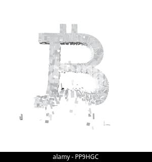 Bitcoin zerfällt in kleine Stücke. Die Explosion der bitcoin. 3D. Der Fall der Bitcoin. Vector Illustration. Stock Vektor