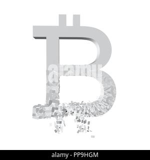 Bitcoin zerfällt in kleine Stücke. Die Explosion der bitcoin. 3D. Der Fall der Bitcoin. Vector Illustration. Stock Vektor