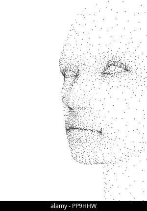 Das Gesicht der Person ist der Punkte gemacht. Die abstrakte Person ins Gesicht, bestehend aus schwarzen Punkten. Vector Illustration Stock Vektor