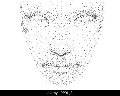 Das Gesicht der Person ist der Punkte gemacht. Die abstrakte Person ins Gesicht, bestehend aus schwarzen Punkten. Vector Illustration Stock Vektor