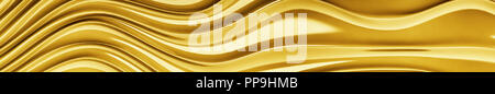 Gold Textur von einem Stoff Satin. Gorizontal Panoramablick für Kithen panel skinali. 3D-Rendering Stockfoto
